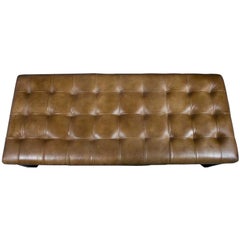 Tufted Leather Bench Seat Ottoman on Metal Base