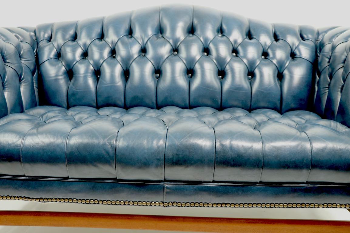 American Tufted Leather Camel Back Loveseat Sofa