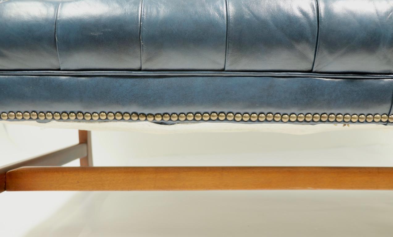 Tufted Leather Camel Back Loveseat Sofa In Good Condition In New York, NY