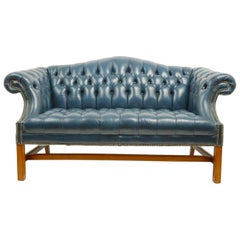 Tufted Leather Camel Back Loveseat Sofa