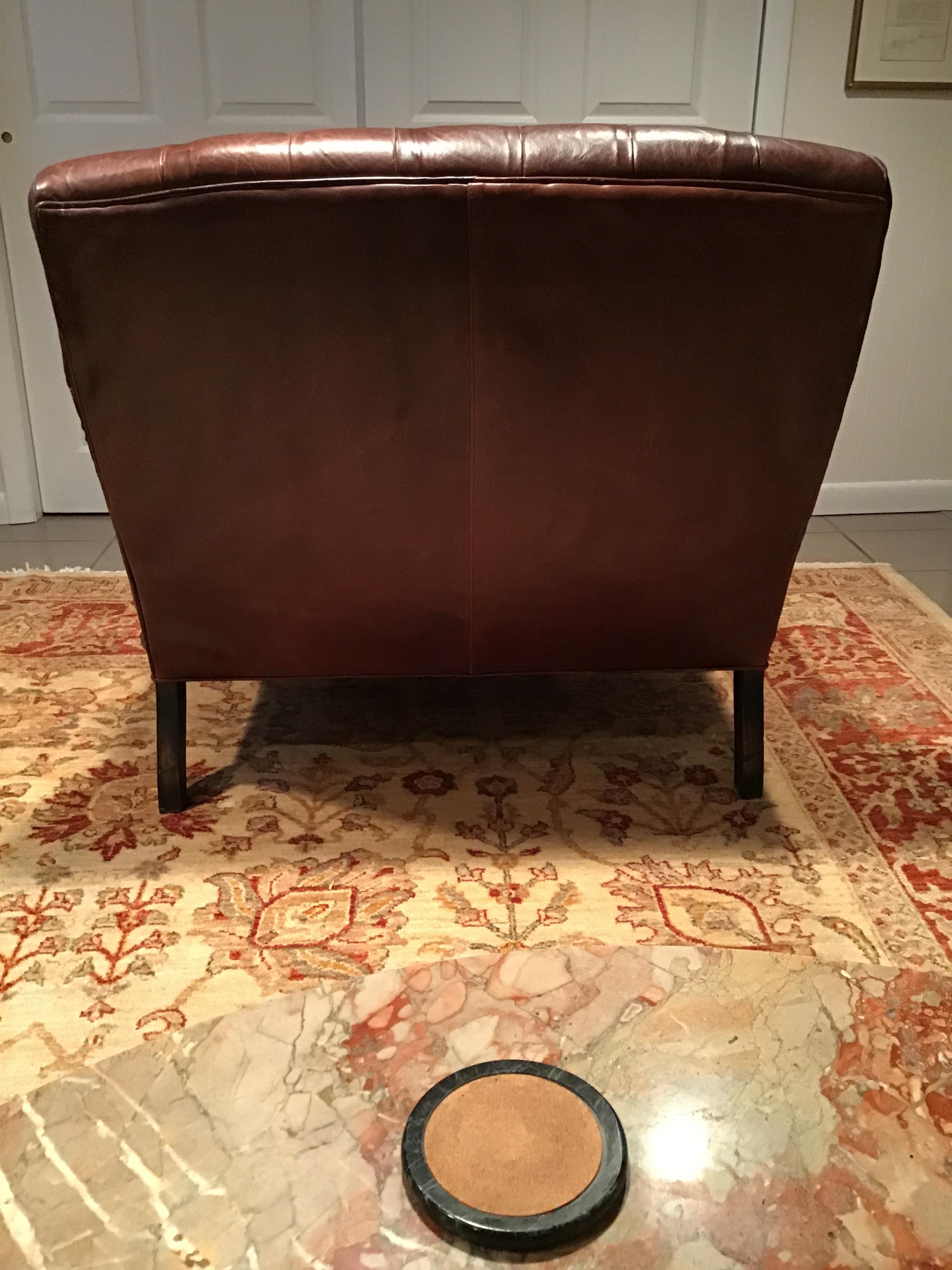 Tufted Leather Chaise Lounge In Good Condition In Tarrytown, NY