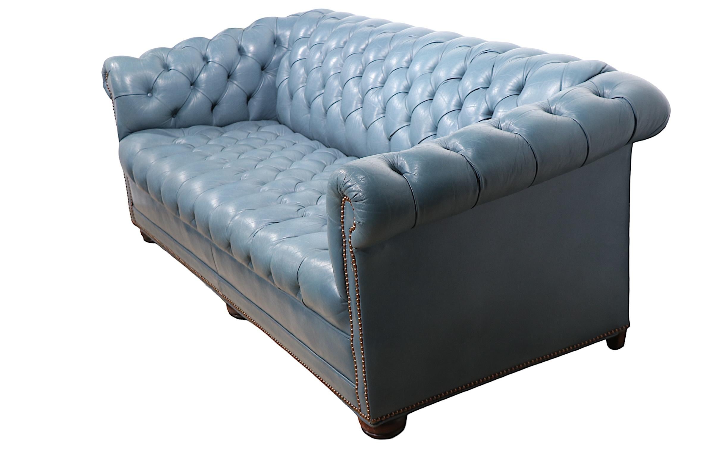 Tufted Leather Chesterfield in French  Blue Leather 3