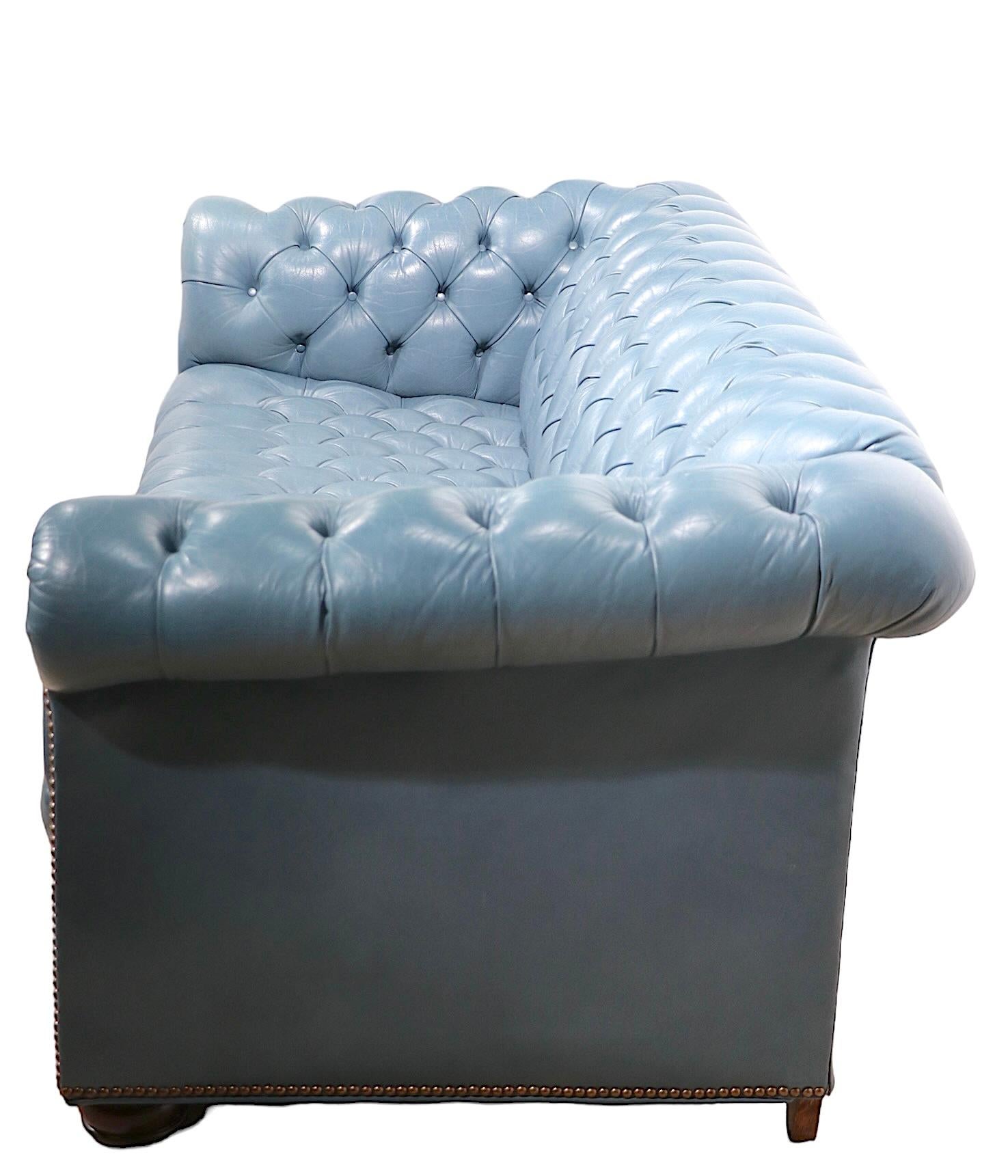 Tufted Leather Chesterfield in French  Blue Leather  6