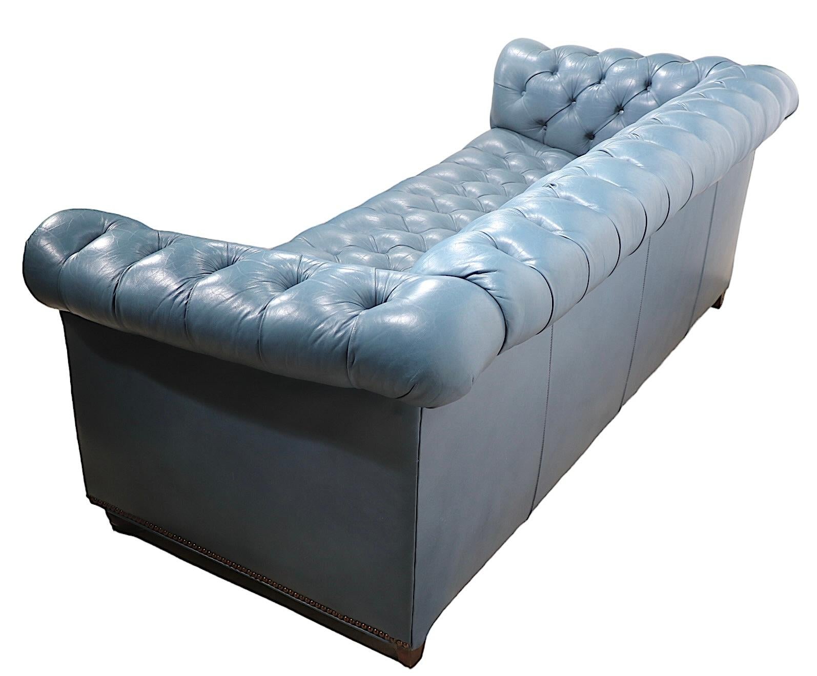 Tufted Leather Chesterfield in French  Blue Leather  7