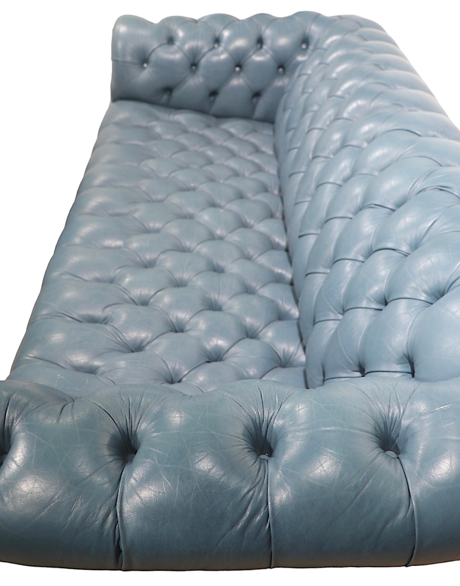 Tufted Leather Chesterfield in French  Blue Leather  8