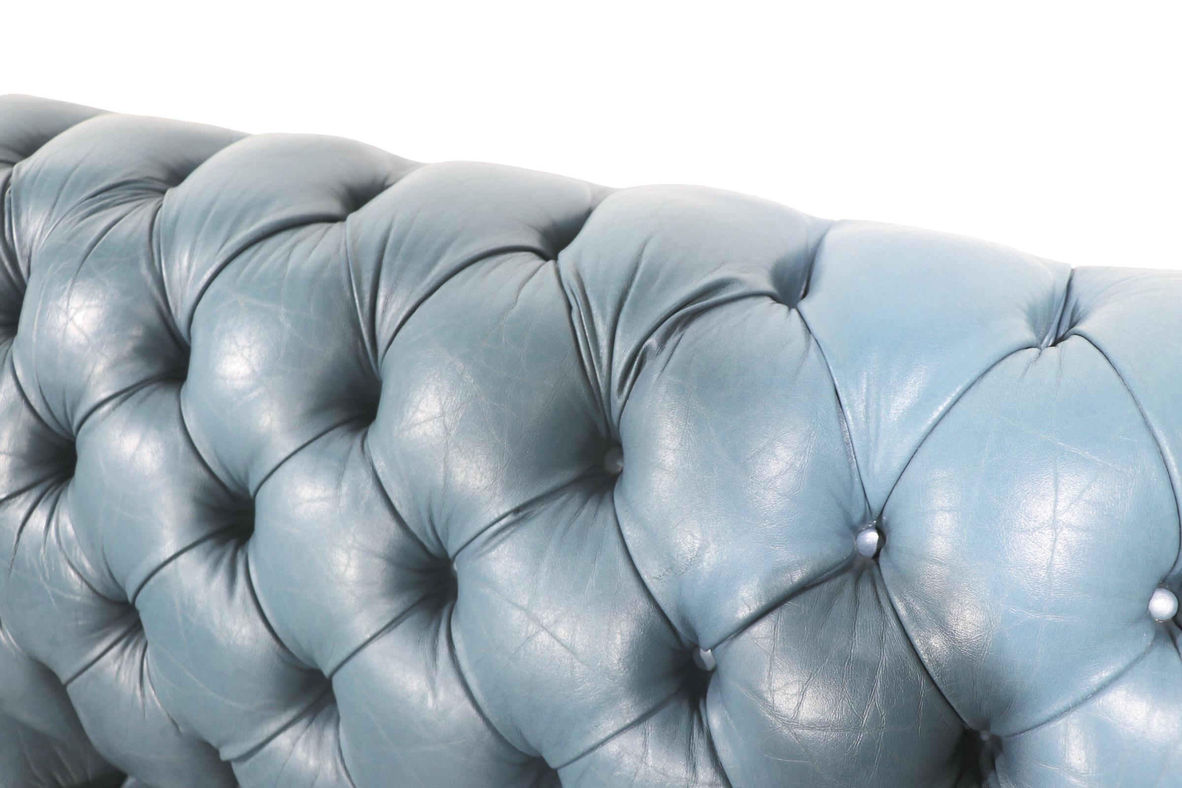 Tufted Leather Chesterfield in French  Blue Leather  9