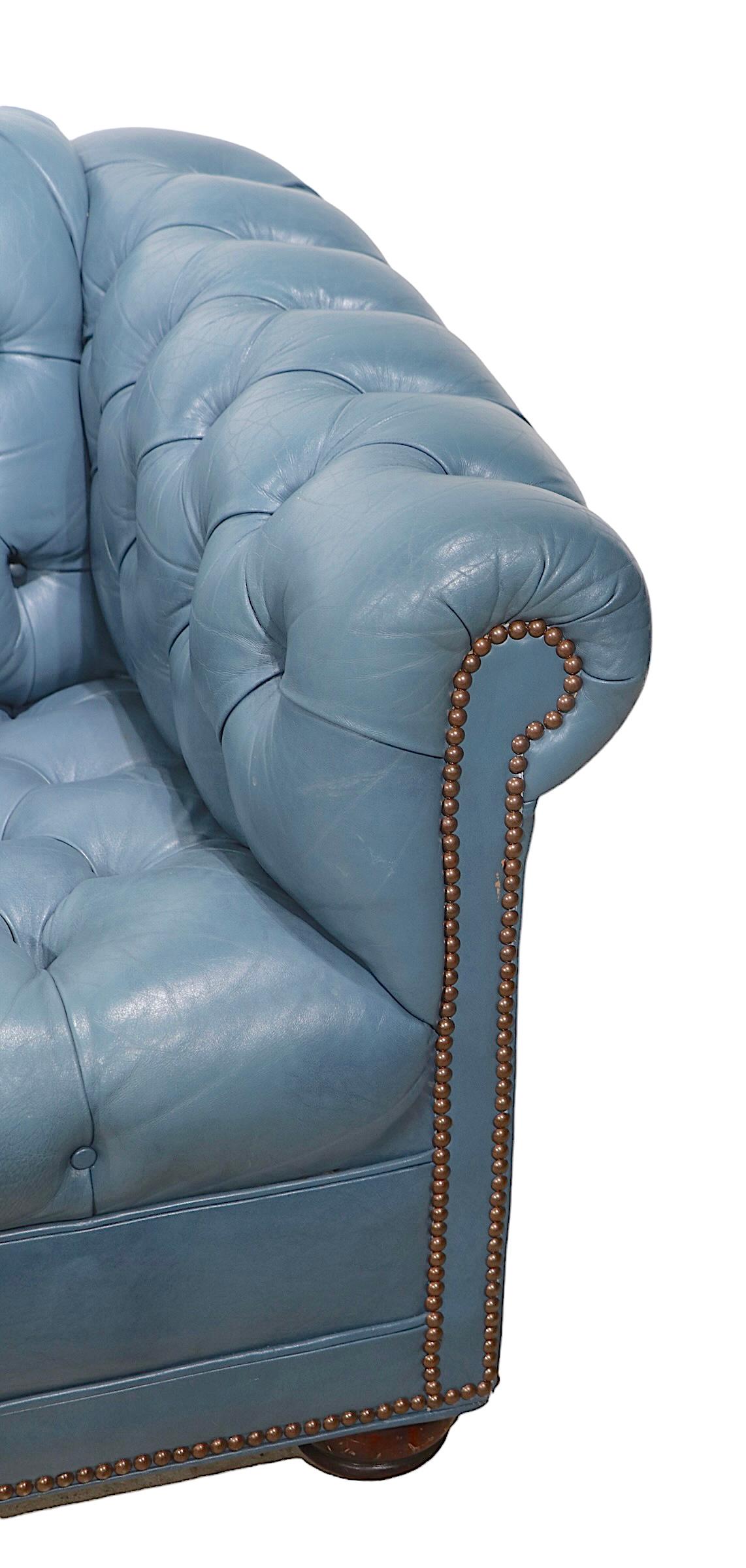 Tufted Leather Chesterfield in French  Blue Leather  11