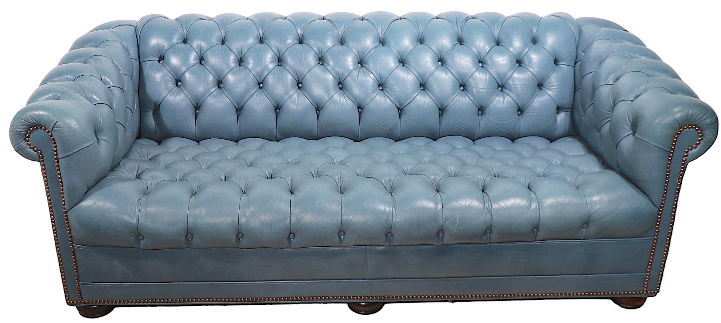 Tufted Leather Chesterfield in French  Blue Leather  13