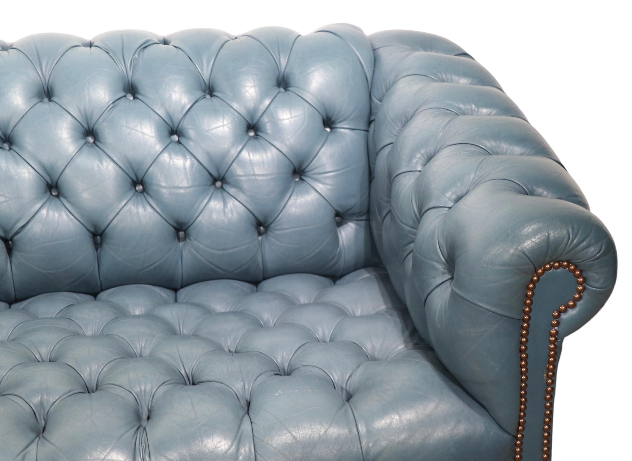 Tufted Leather Chesterfield in French  Blue Leather  14