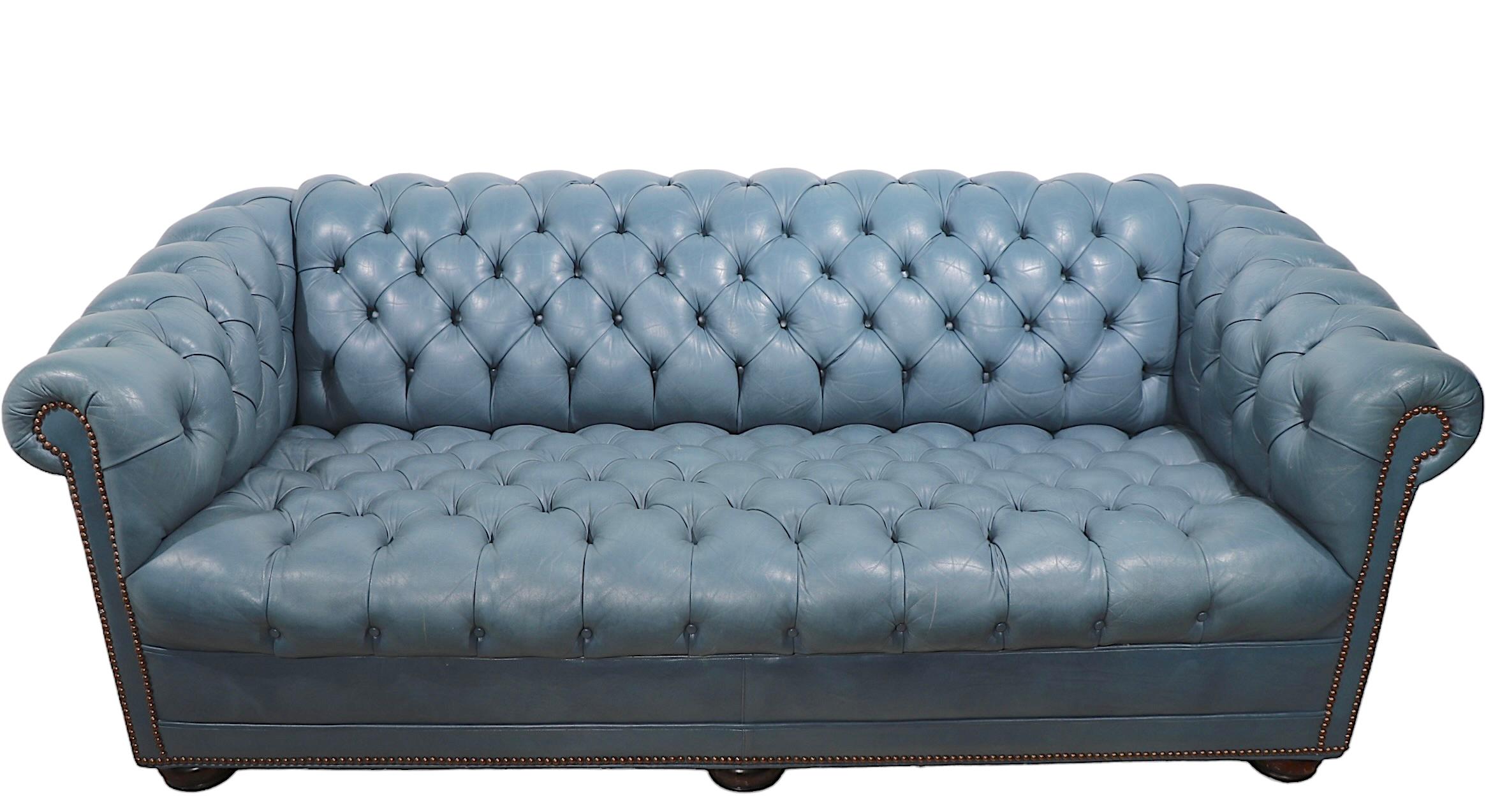 American Tufted Leather Chesterfield in French  Blue Leather 