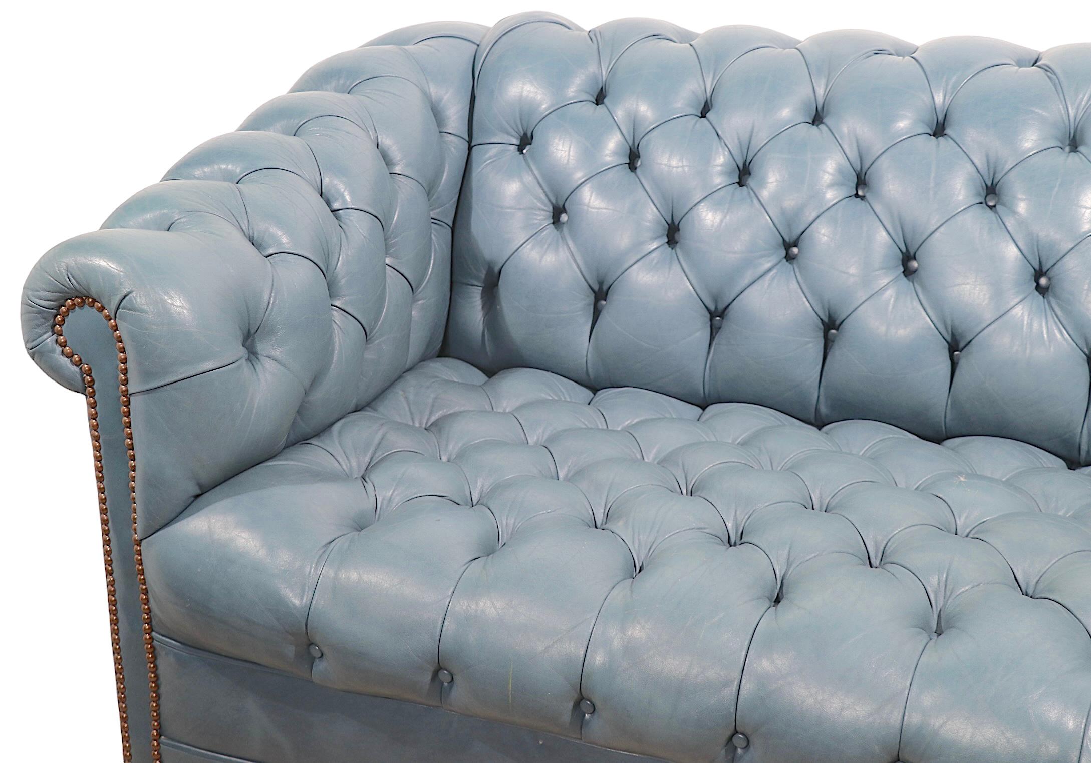 20th Century Tufted Leather Chesterfield in French  Blue Leather 