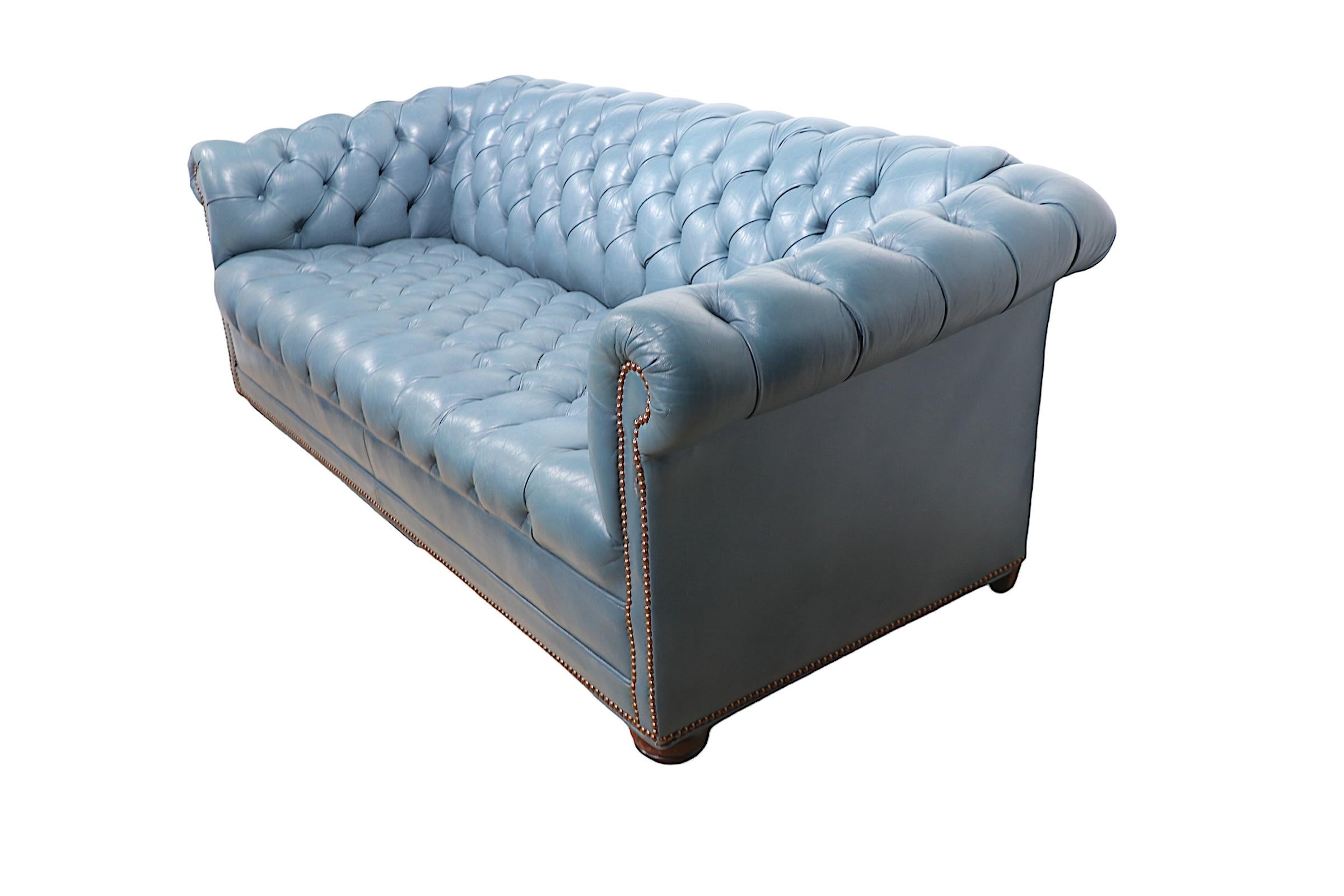 Tufted Leather Chesterfield in French  Blue Leather  1