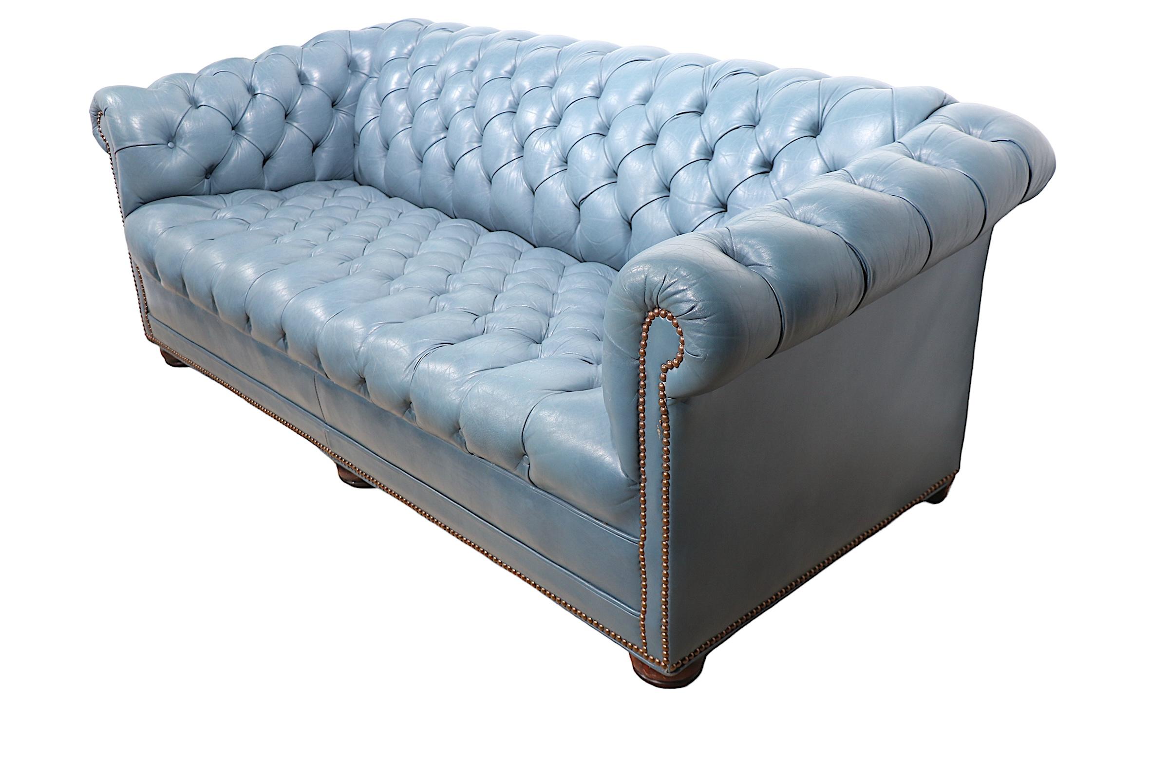 Tufted Leather Chesterfield in French  Blue Leather  2