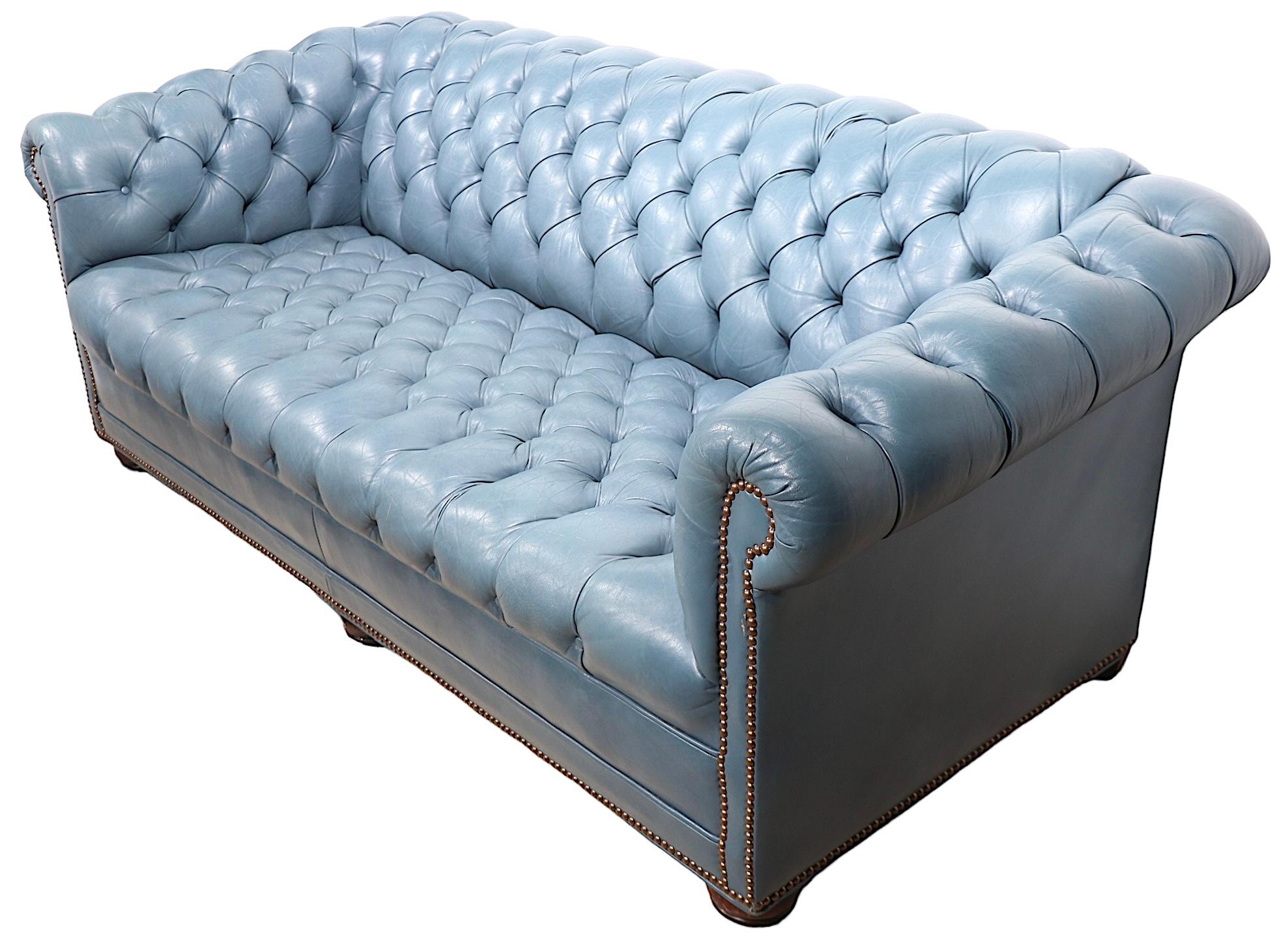 Tufted Leather Chesterfield in French  Blue Leather  3
