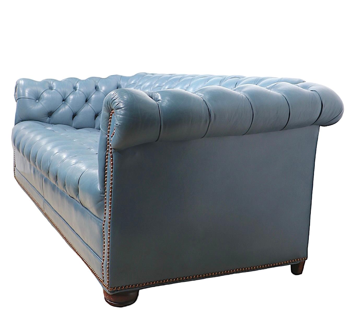 Tufted Leather Chesterfield in French  Blue Leather  4