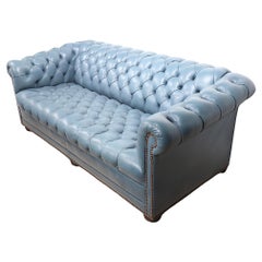 Antique Tufted Leather Chesterfield in French  Blue Leather 