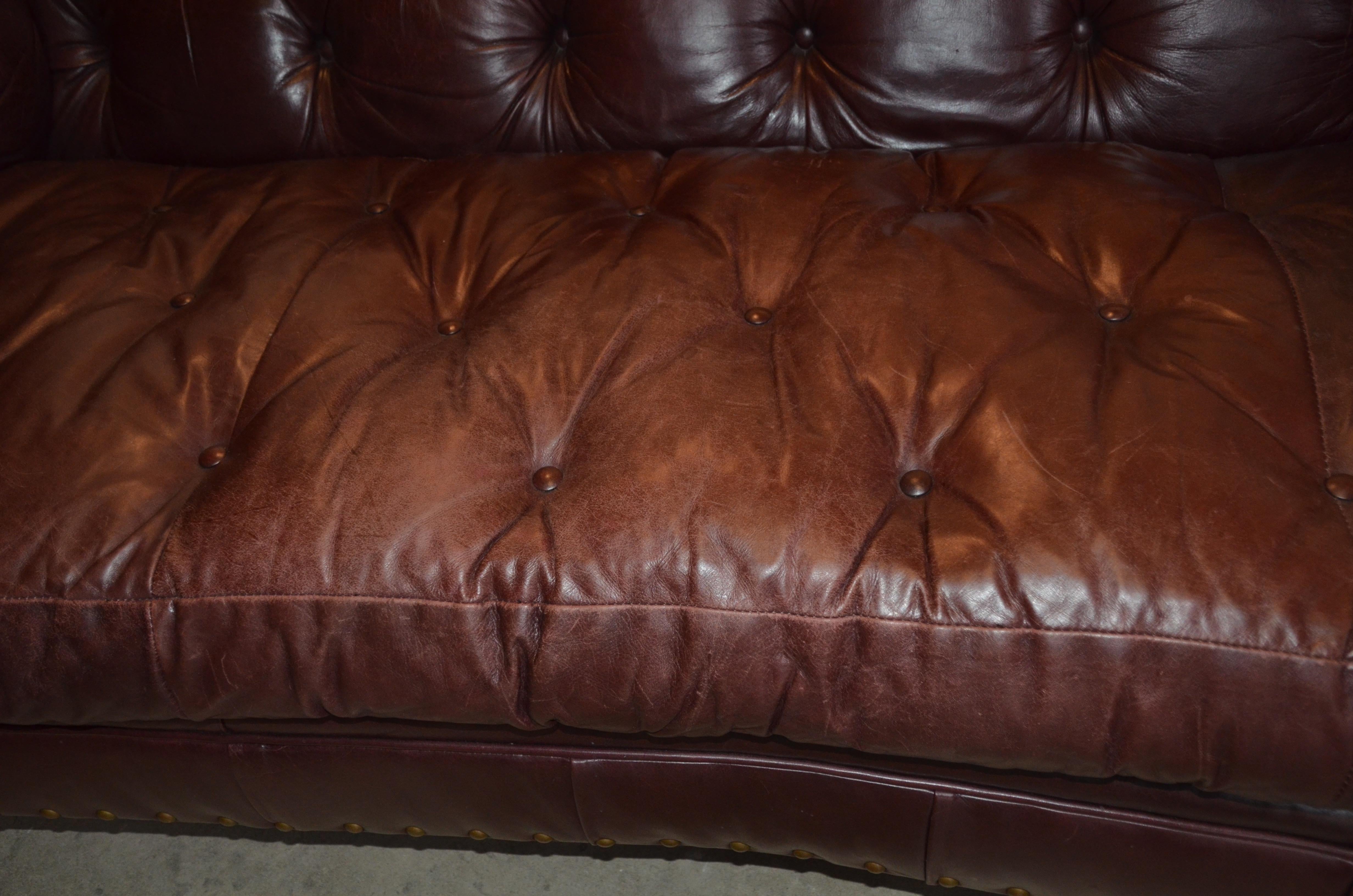 Turned Tufted Leather Chesterfield Sofa by Century Furniture