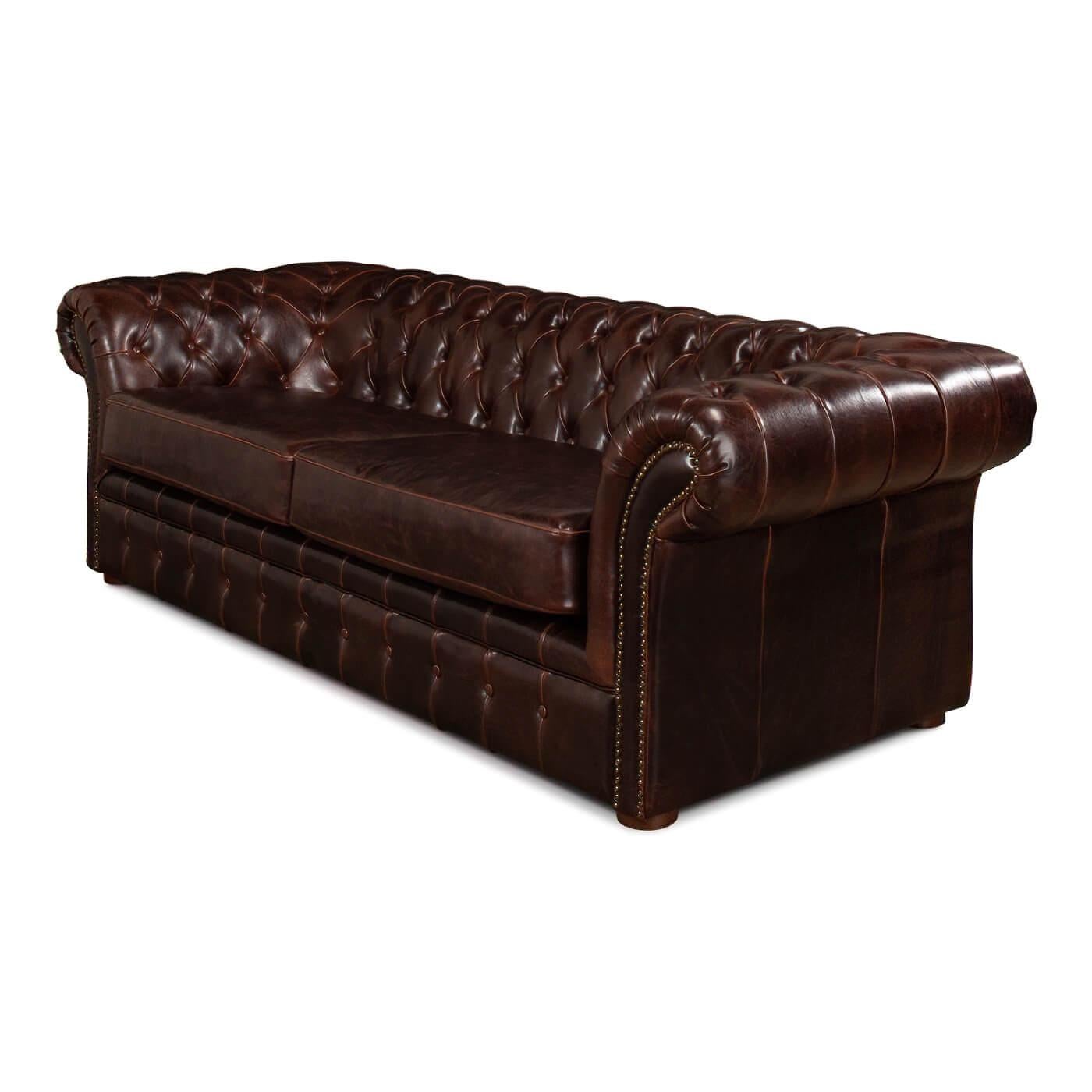 Asian Tufted Leather Chesterfield Sofa For Sale