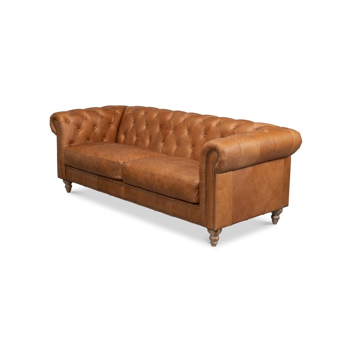 Asian Tufted Leather Chesterfield Sofa For Sale