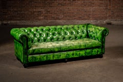 Tufted Leather Chesterfield Sofa in Emerald Green