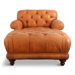 Tufted Distressed Leather Ralph Lauren Chesterfield Styled Chaise Lounge Daybed