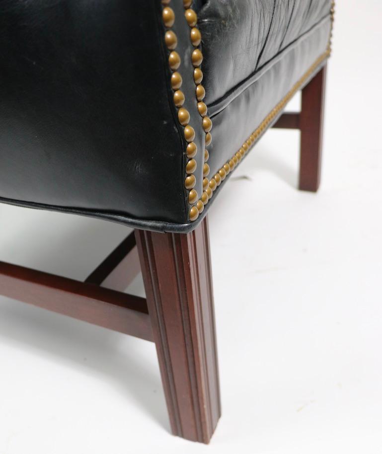 Tufted Leather Chippendale Style Wing Chair 5