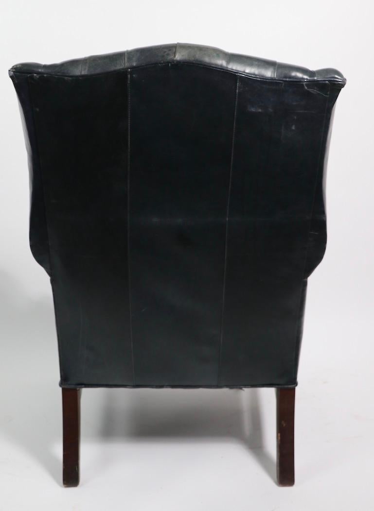 Tufted Leather Chippendale Style Wing Chair 9