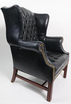 Tufted Leather Chippendale Style Wing Chair