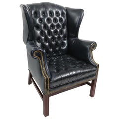 Tufted Leather Chippendale Style Wing Chair at 1stDibs | tufted leather  wingback chair