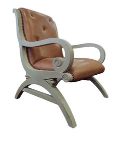 Tufted Leather Klismos-Style Lounge Chair