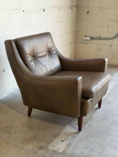 Tufted Leather Lounge Chair Danish Mid-Century Modern Armchair 1960s