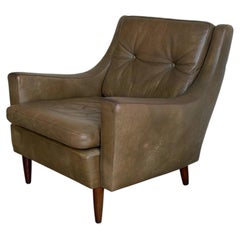 Tufted Leather Lounge Chair Danish Mid-Century Modern Armchair 1960s