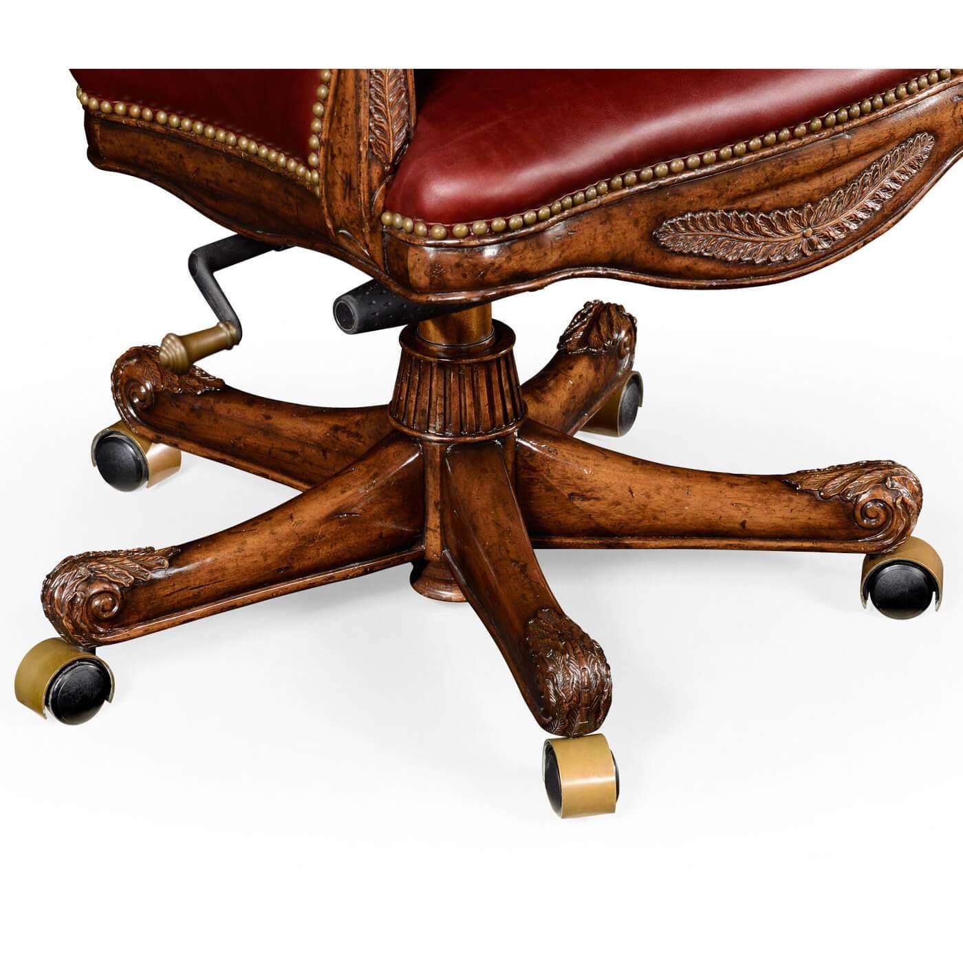 European Tufted Leather Mahogany Desk Chair