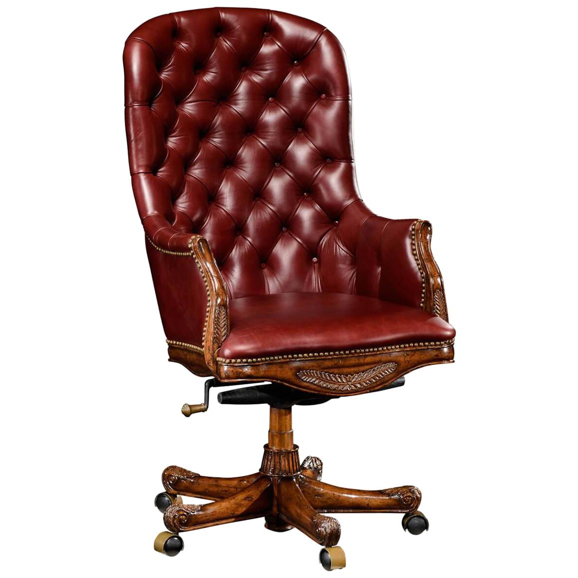Tufted Leather Mahogany Desk Chair