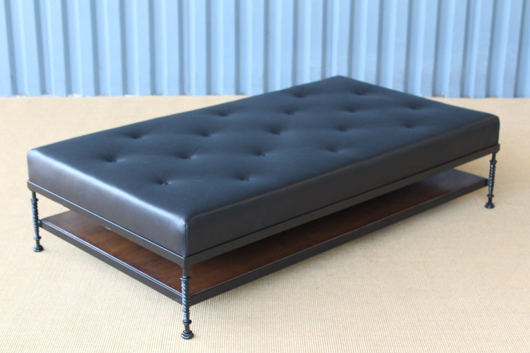 Tufted Leather Ottoman on Iron Base at 1stDibs