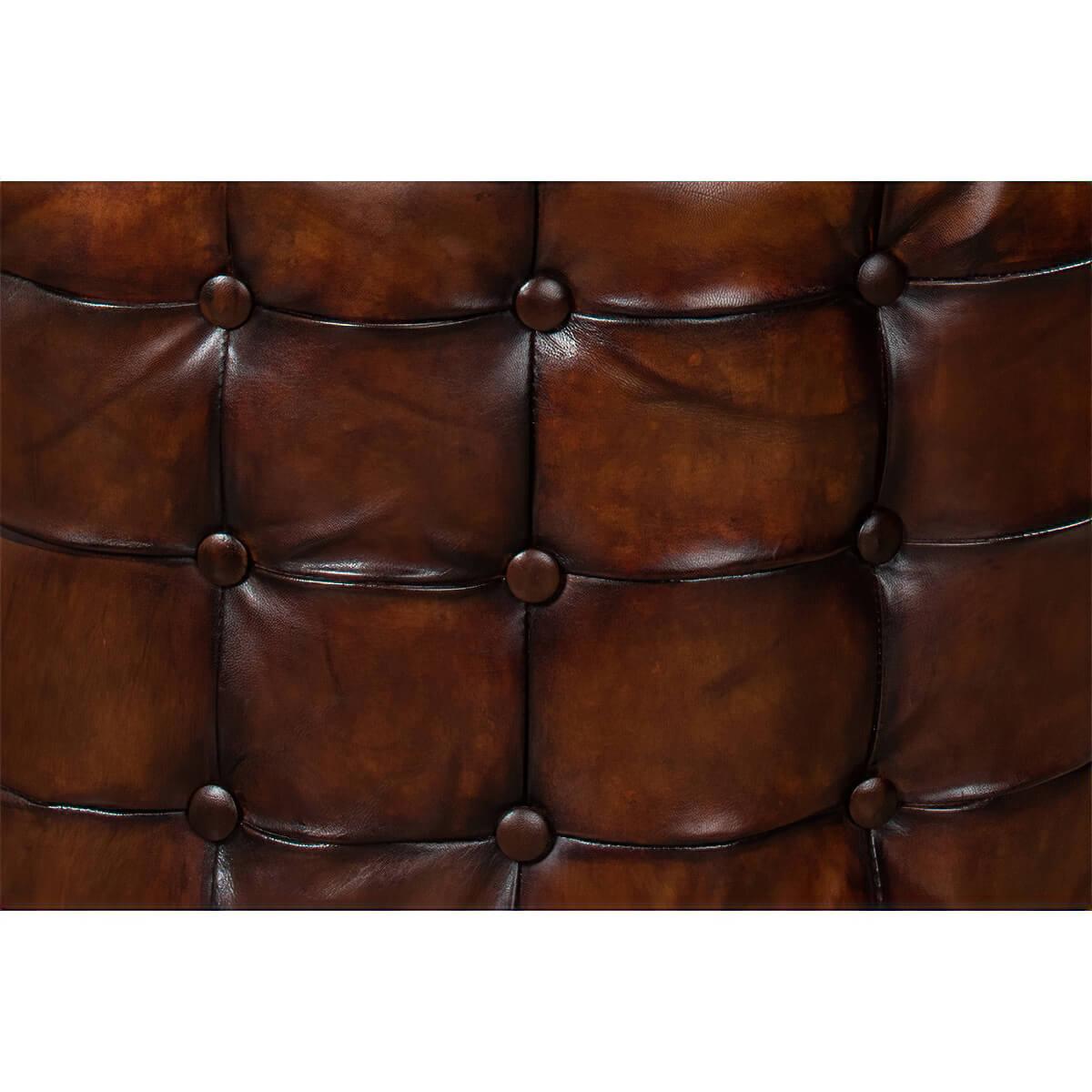 round tufted leather ottoman