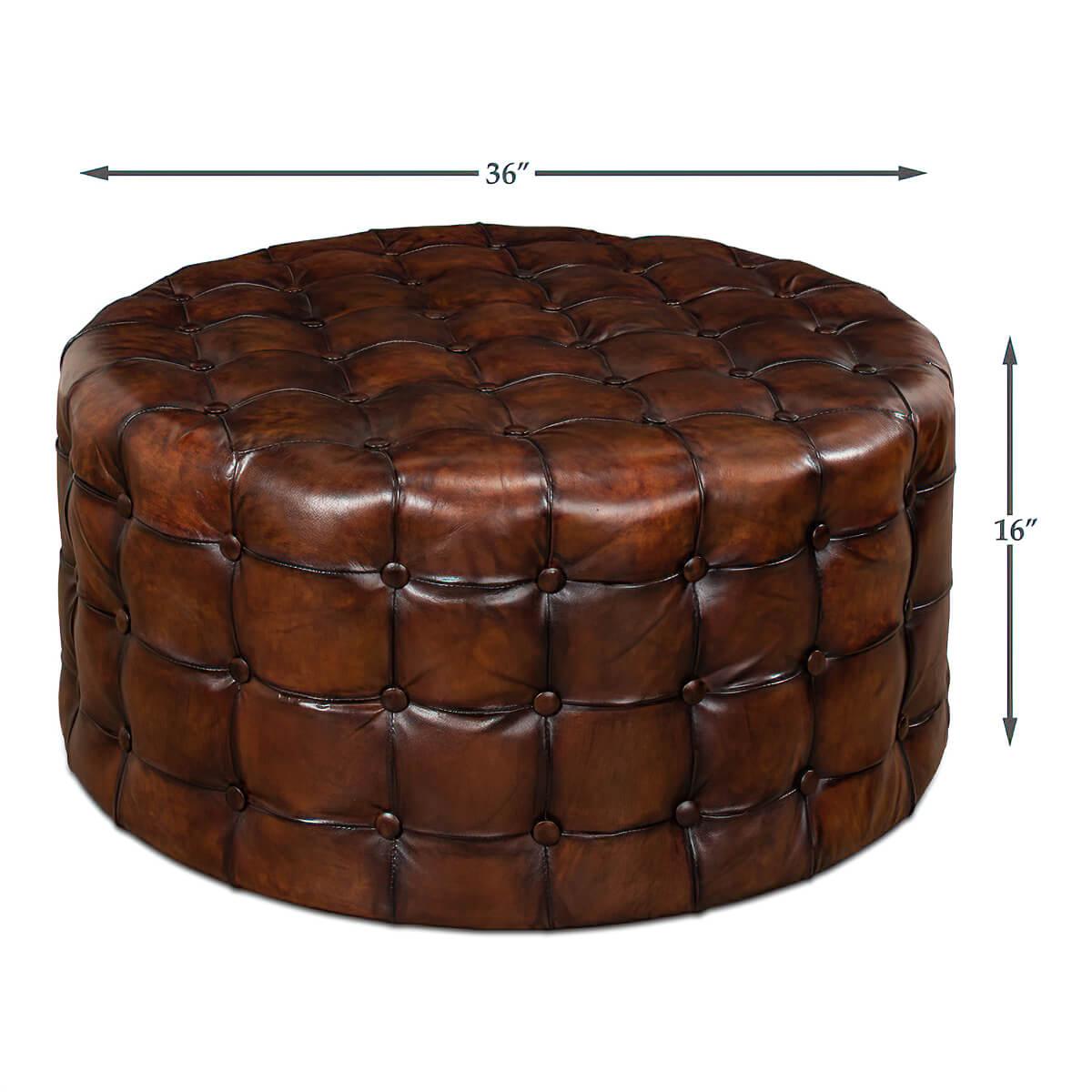 Pouf rond en cuir touffeté Neuf - En vente à Westwood, NJ