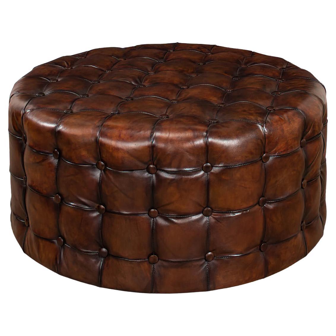 Tufted Leather Round Ottoman