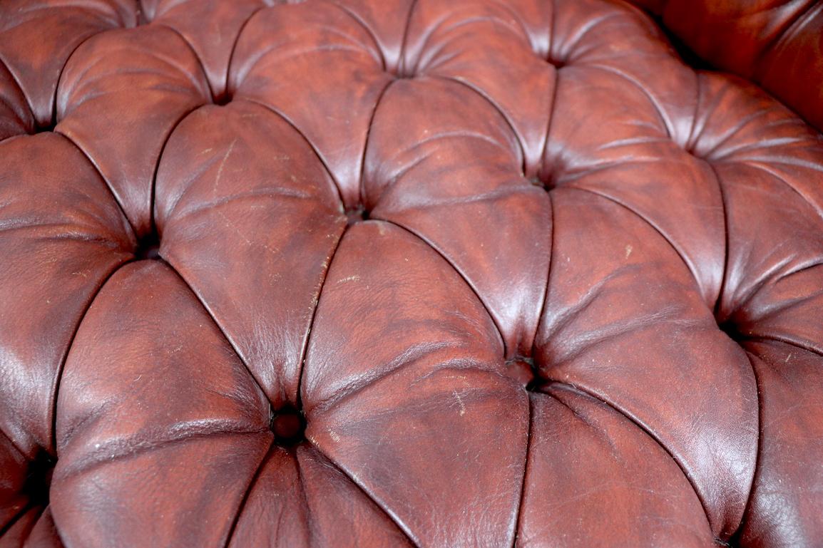 Tufted Leather Sofa Made by Hickory Chair Company Retailed by B. Altman 1