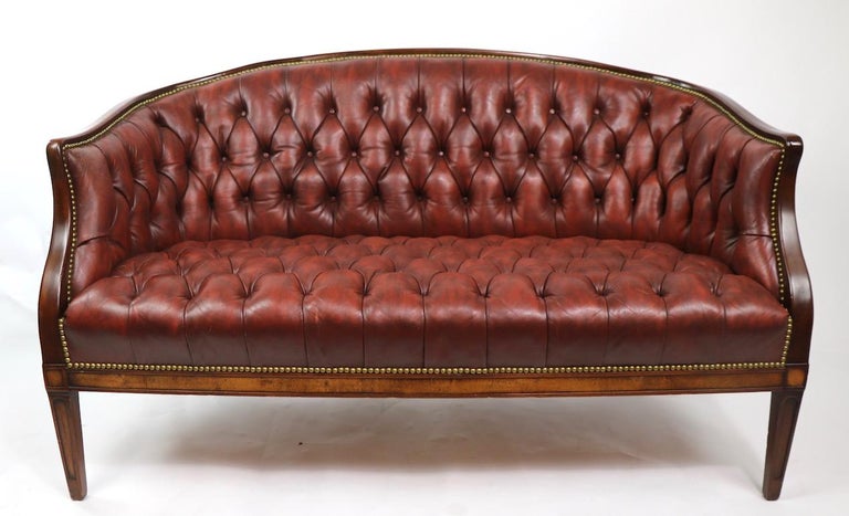 Tufted Leather Sofa Made by Hickory Chair Company Retailed by B. Altman ...
