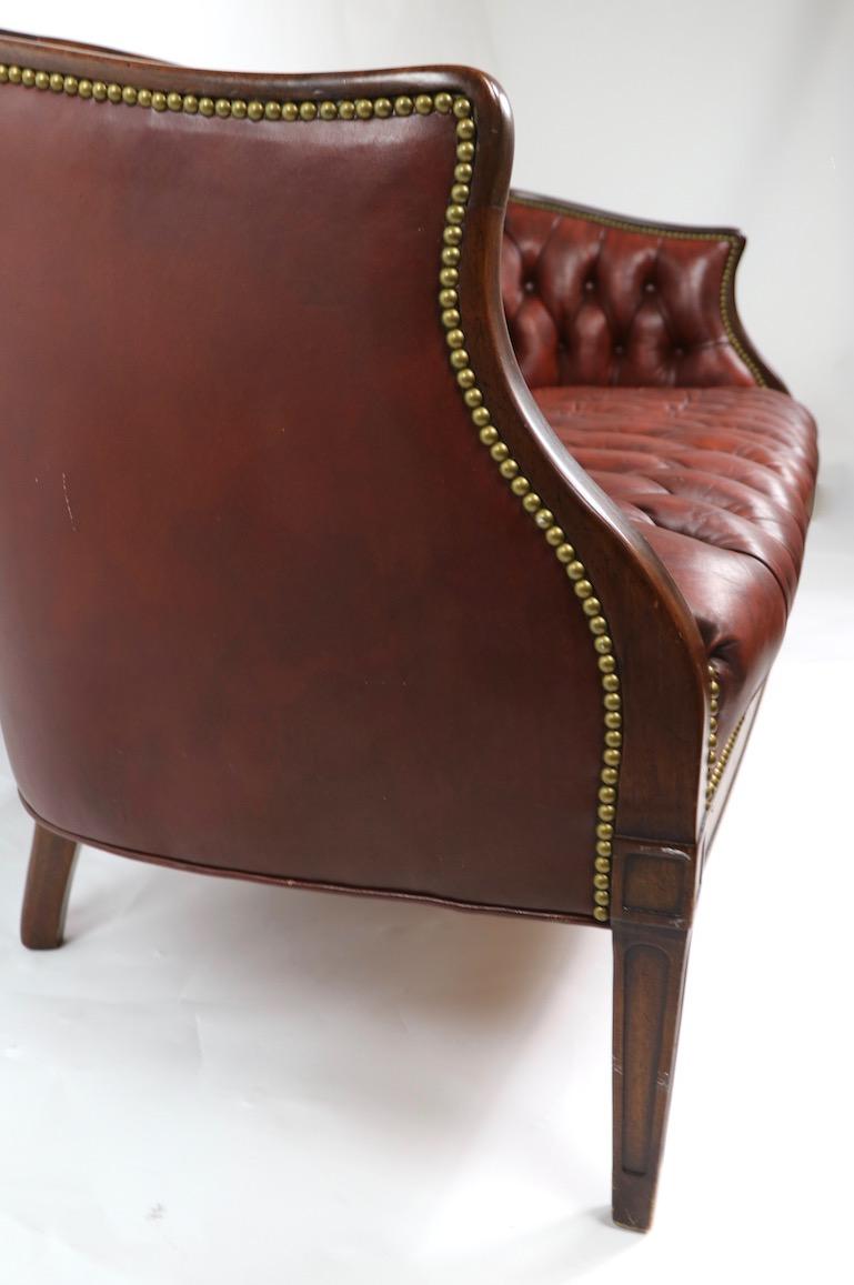American Tufted Leather Sofa Made by Hickory Chair Company Retailed by B. Altman