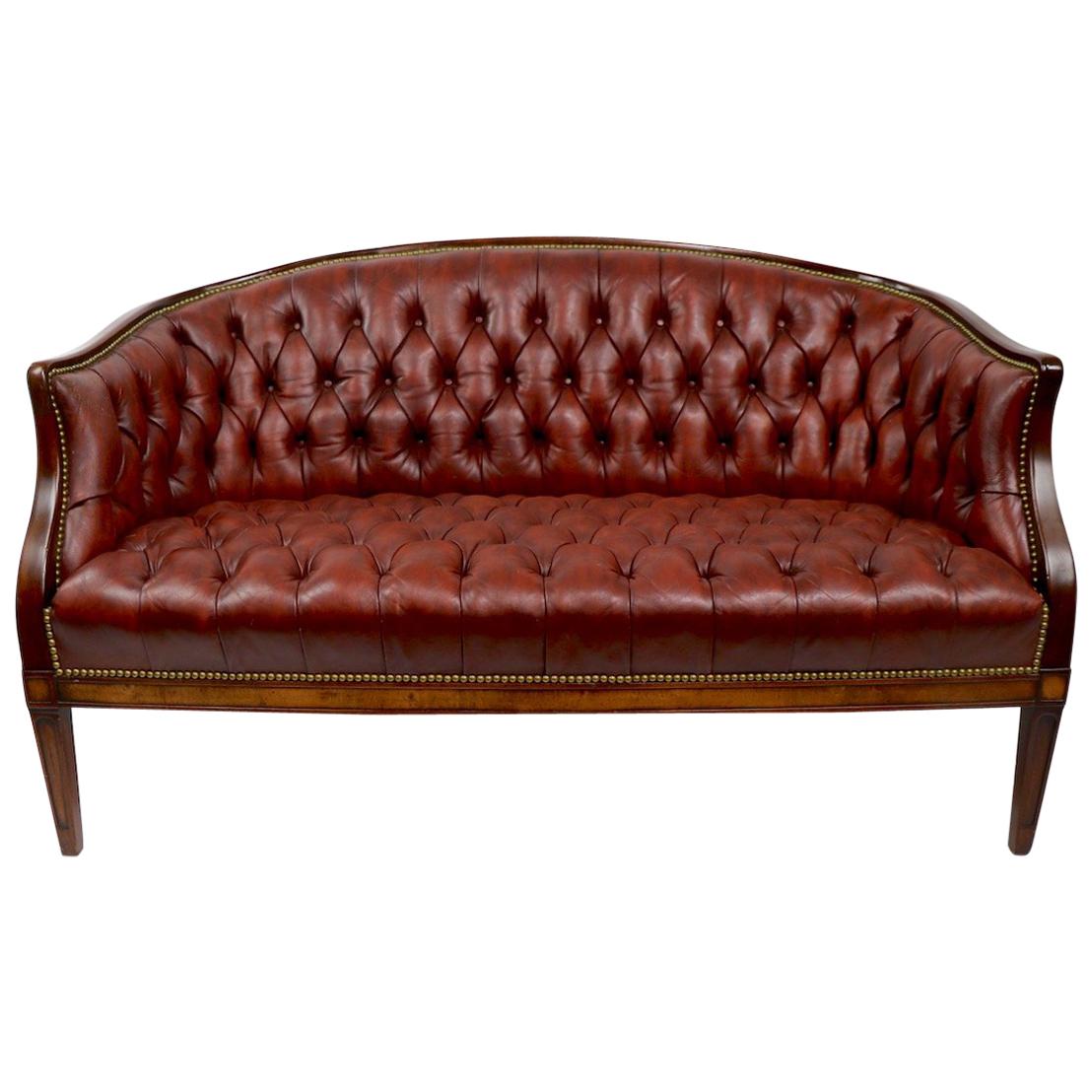Tufted Leather Sofa Made by Hickory Chair Company Retailed by B. Altman