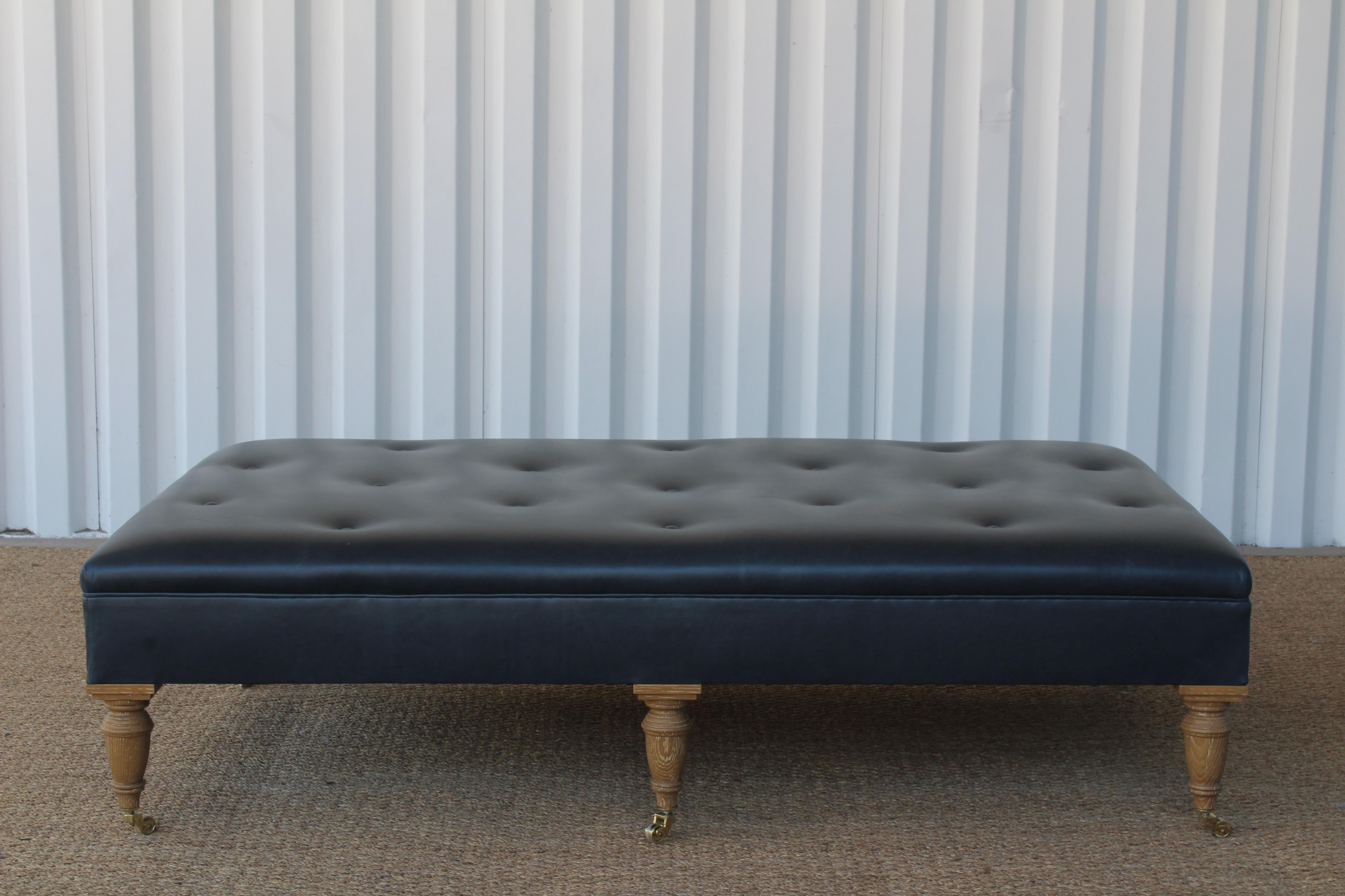 American Tufted Leather Upholstered Ottoman For Sale