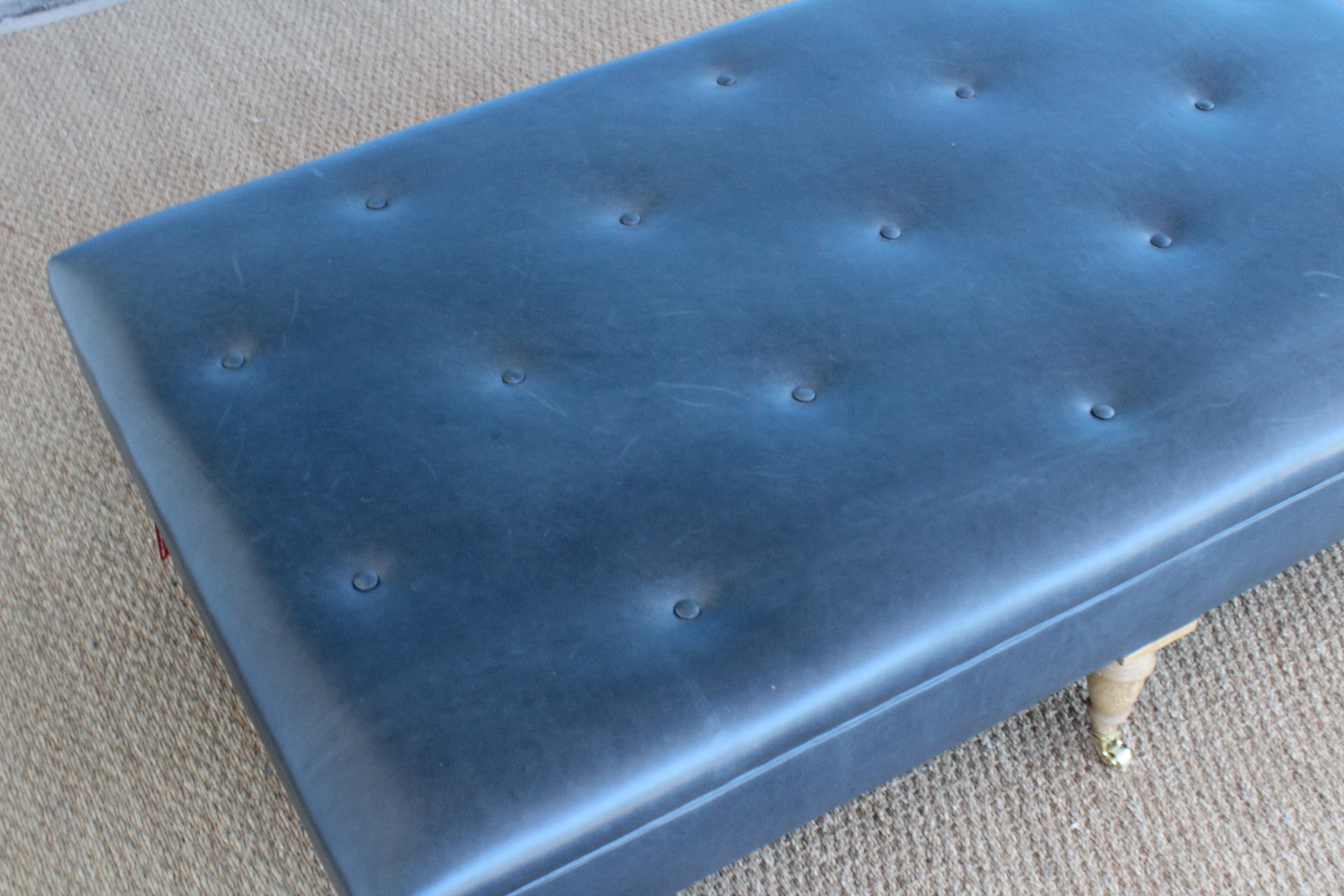 Contemporary Tufted Leather Upholstered Ottoman For Sale