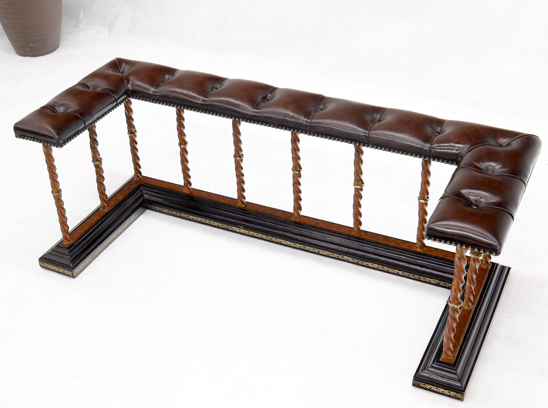 Tufted Leather Upholstery Wrought Iron Base Fireplace Bench 5