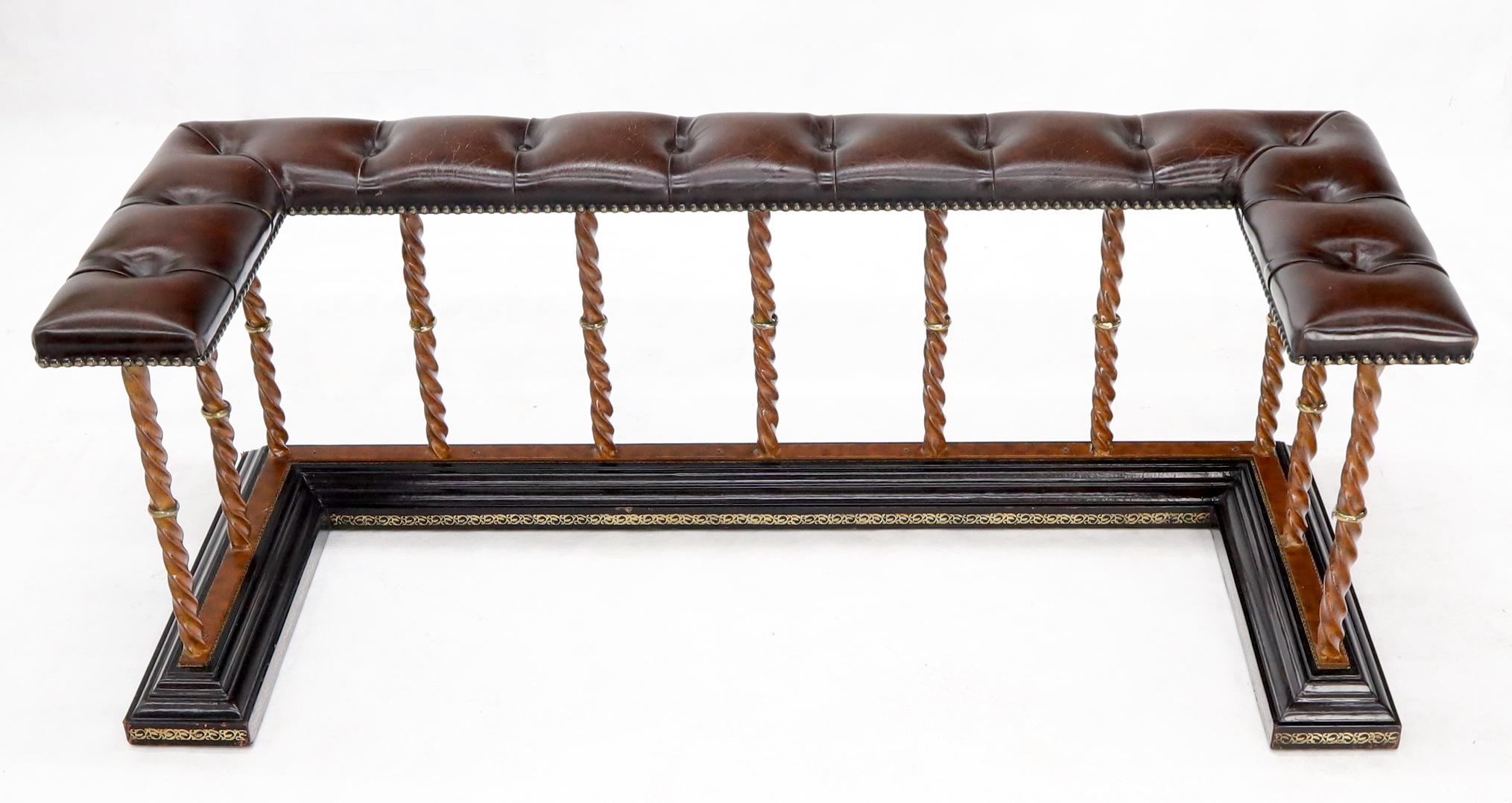 Tufted Leather Upholstery Wrought Iron Base Fireplace Bench 6
