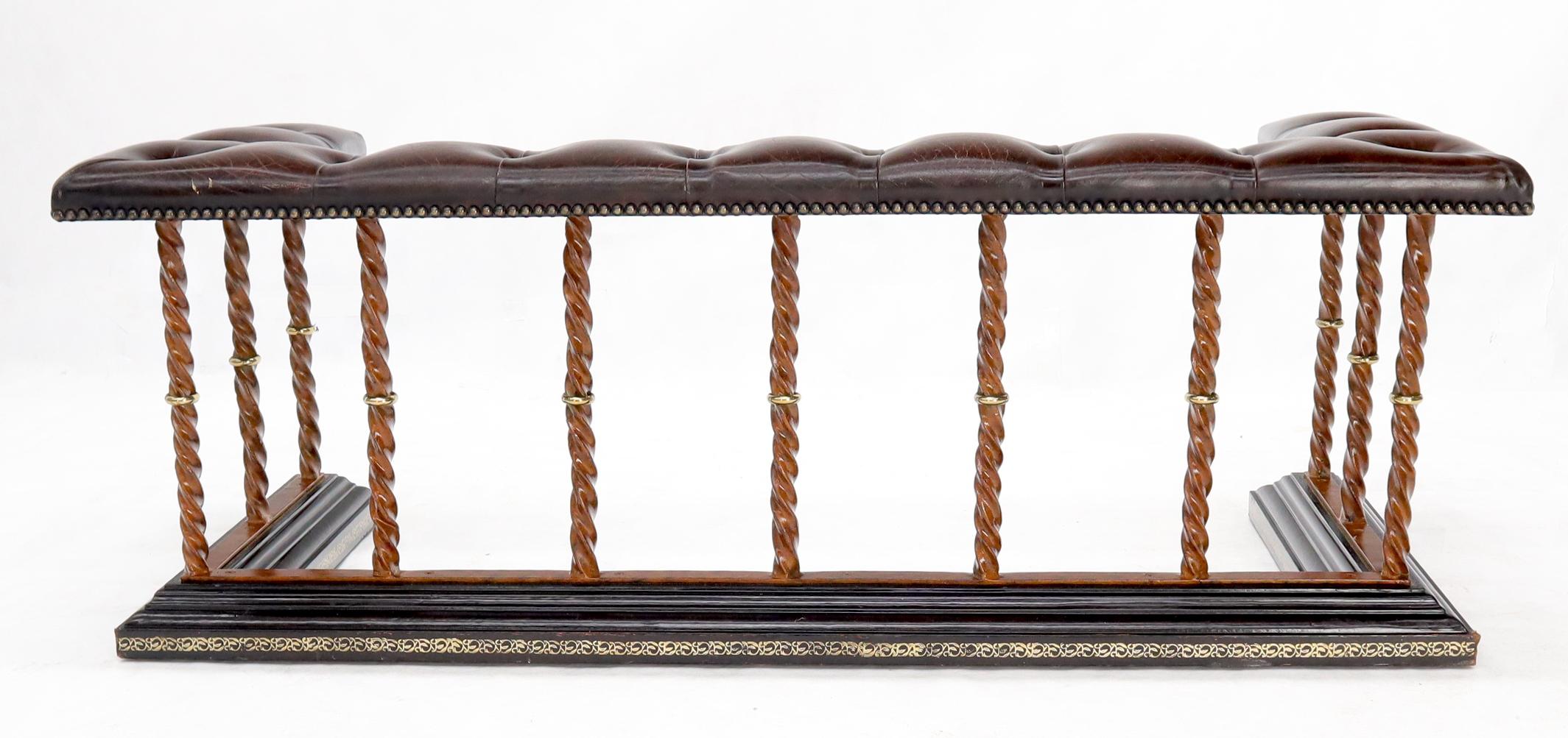 American Tufted Leather Upholstery Wrought Iron Base Fireplace Bench