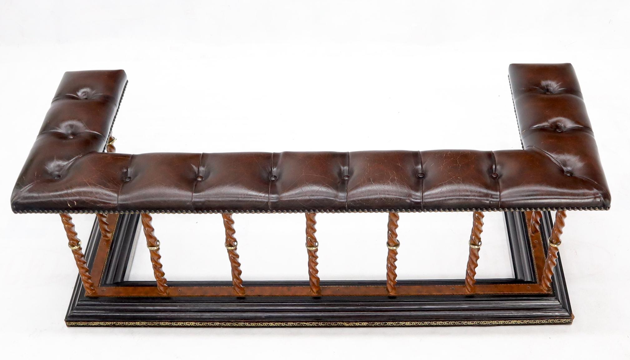 Tufted Leather Upholstery Wrought Iron Base Fireplace Bench In Good Condition In Rockaway, NJ