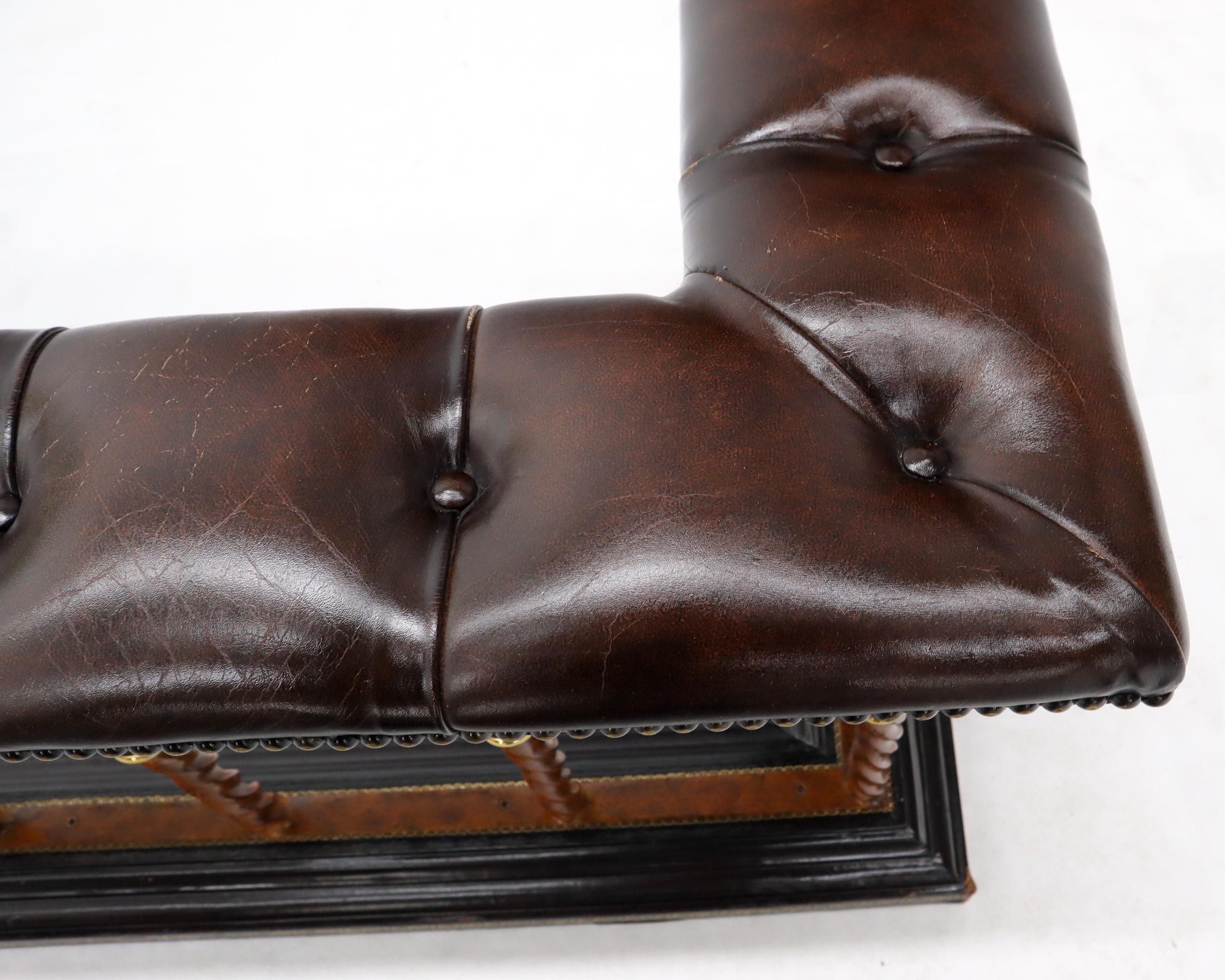 20th Century Tufted Leather Upholstery Wrought Iron Base Fireplace Bench