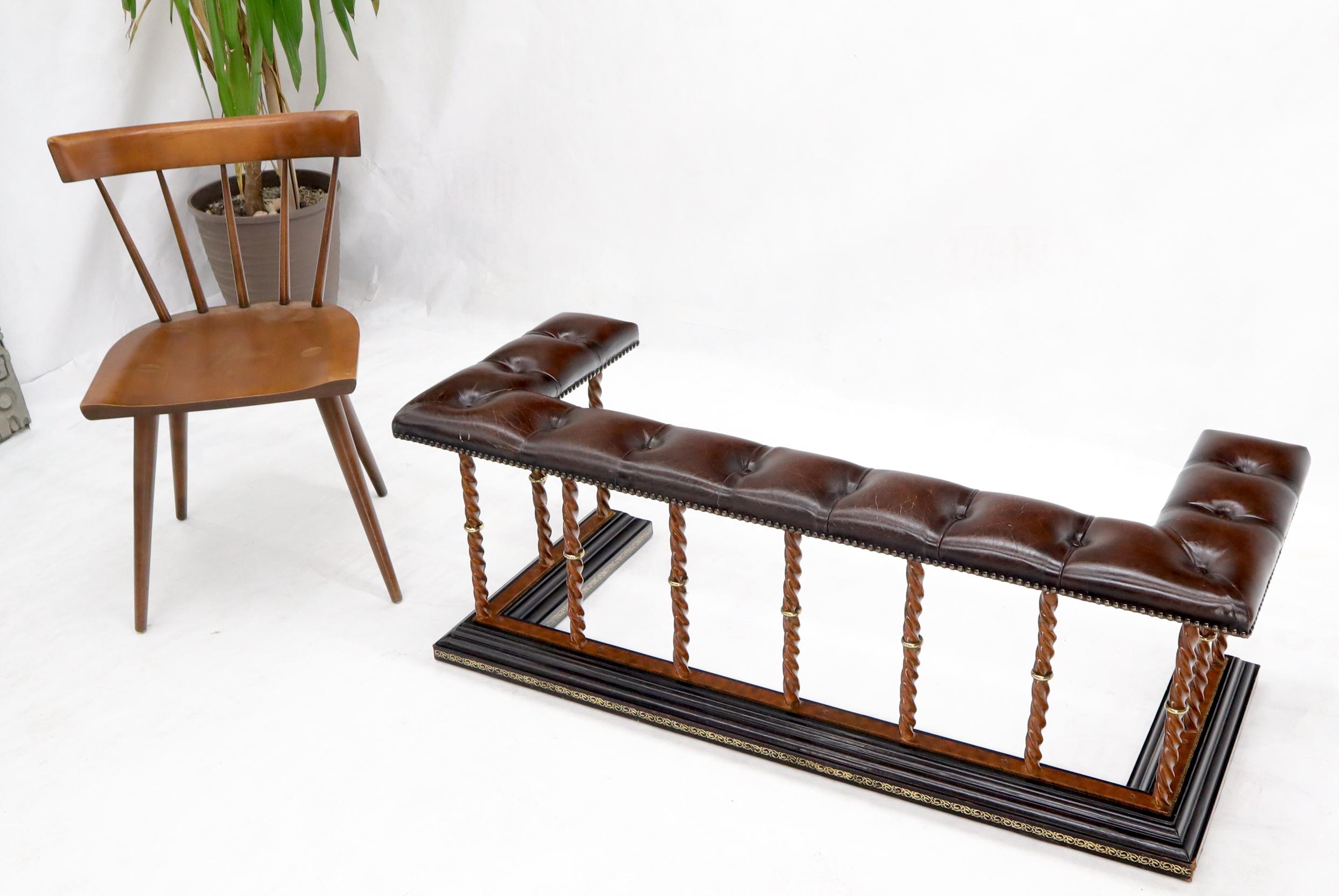 Tufted Leather Upholstery Wrought Iron Base Fireplace Bench 3